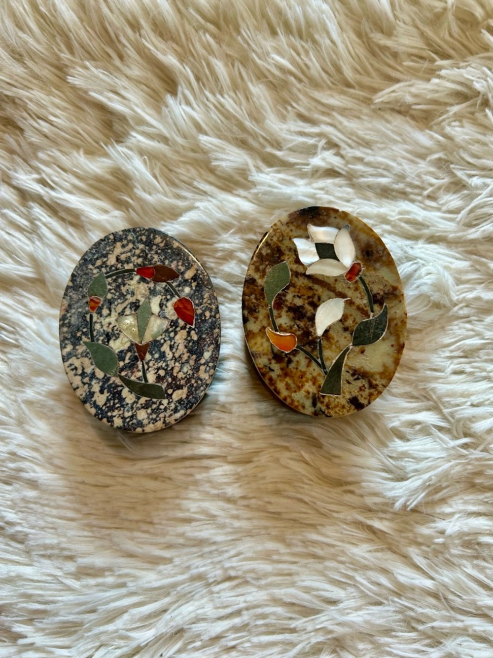 Vintage Soapstone Mother Of Pearl Inlay Jewelry/Trinket Boxes- Pair of 2